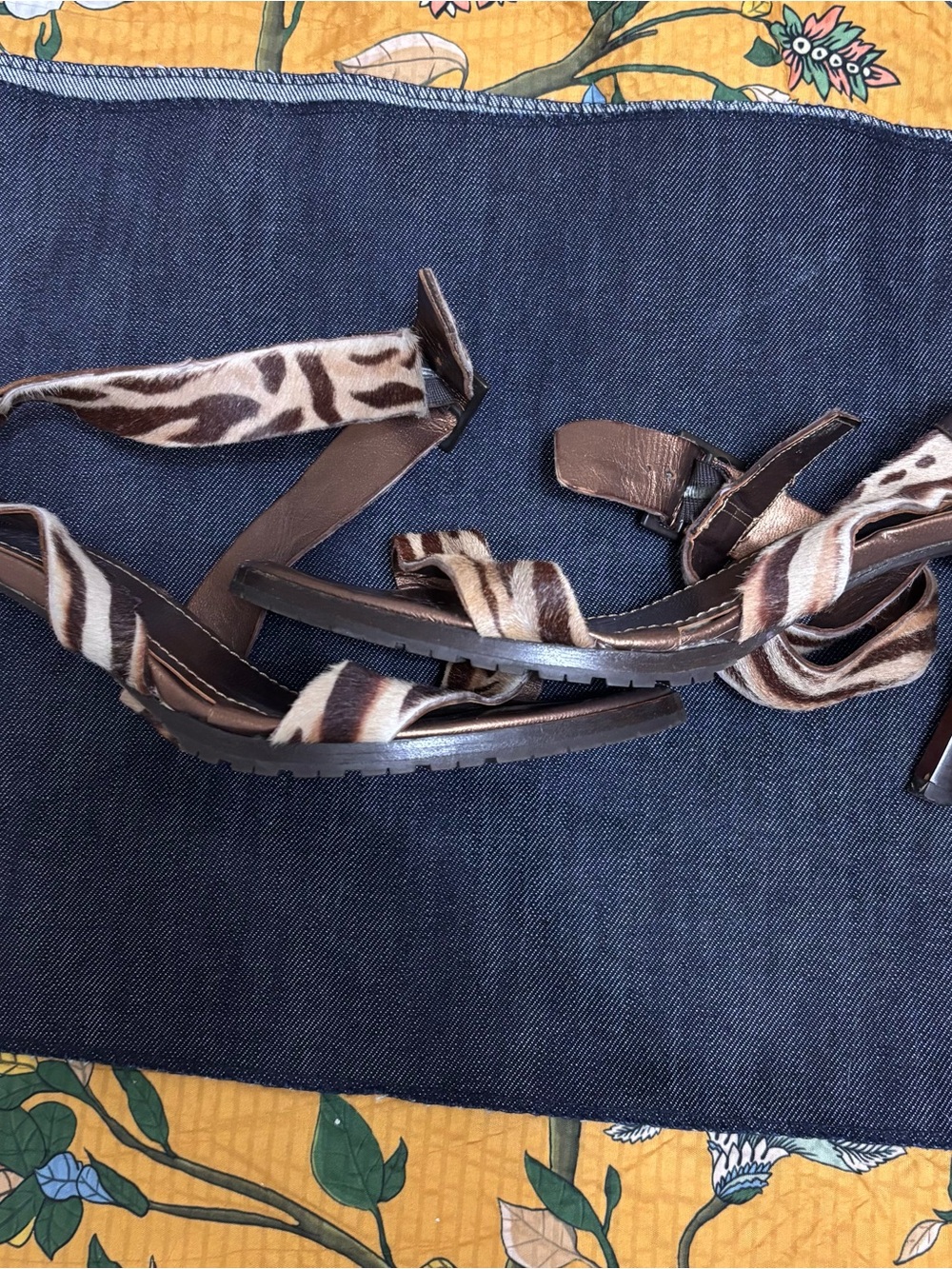 Donald J. Pliner Couture Brown and Cream Zebra-Print Ankle Wrap Heels